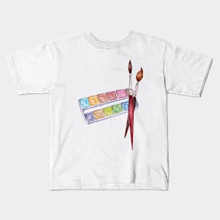 palette with paints and two brushes_ 2 Kids T-Shirt